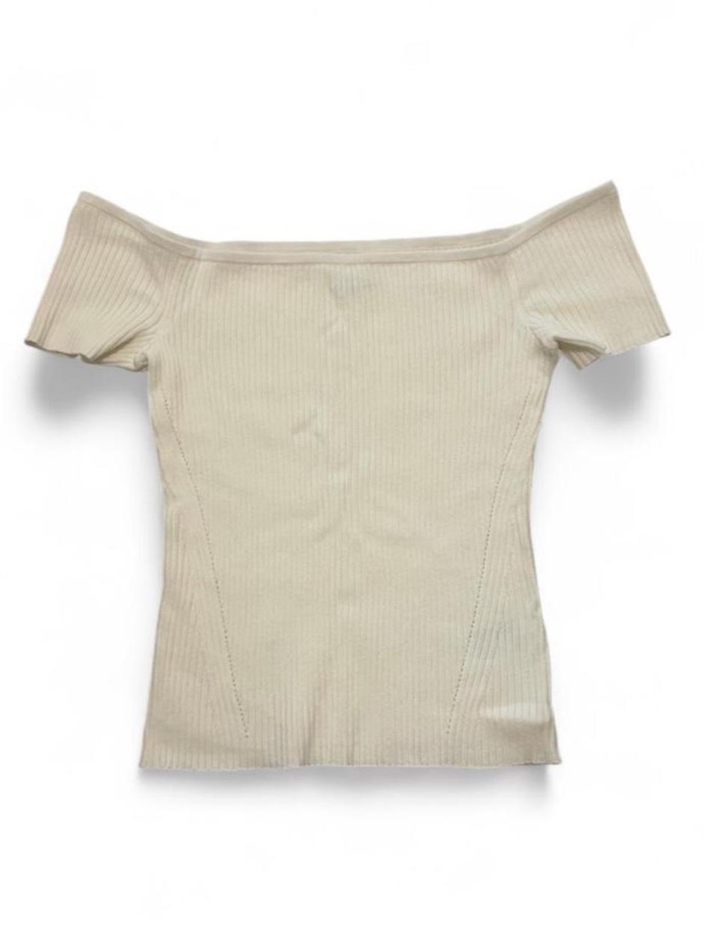 American Eagle Outfitters Off-Shoulder Ribbed Cream Top